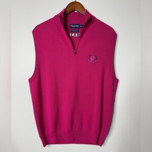 Polo Golf‎ Ralph Lauren Pink 100% Merino Wool Embroidered Sweater Vest Large